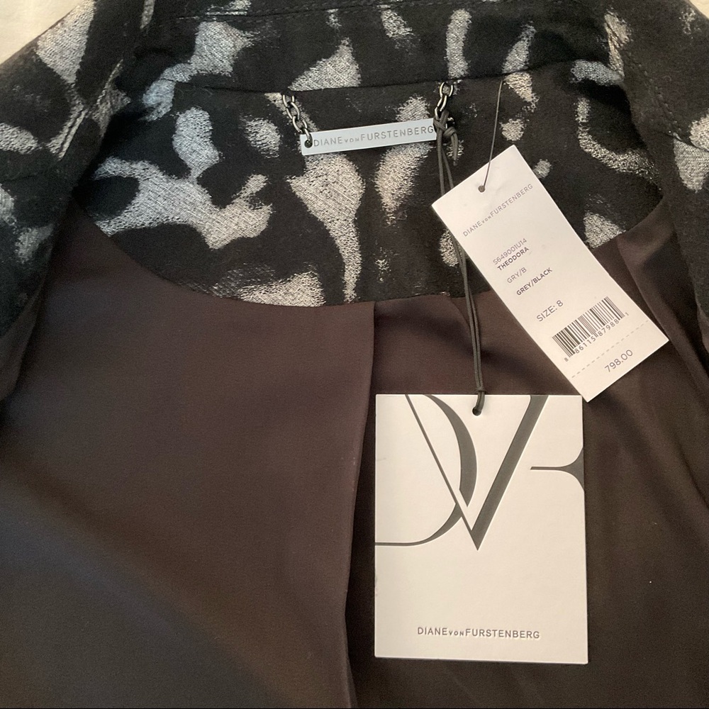 $798 NWT Diane Von Furstenberg, Moto Vintage, Leather/Wool Animal Print Jacket - Picture 2 of 13